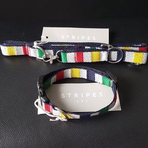 HBC Hudson's Bay Stripes Dog Collar and Leash with key fob (new!)